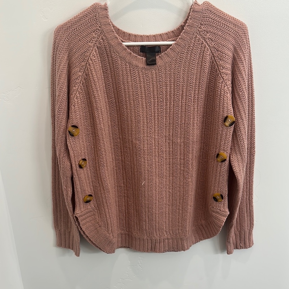 Revamped Pink Crew Neck Sweater Chunky Knit